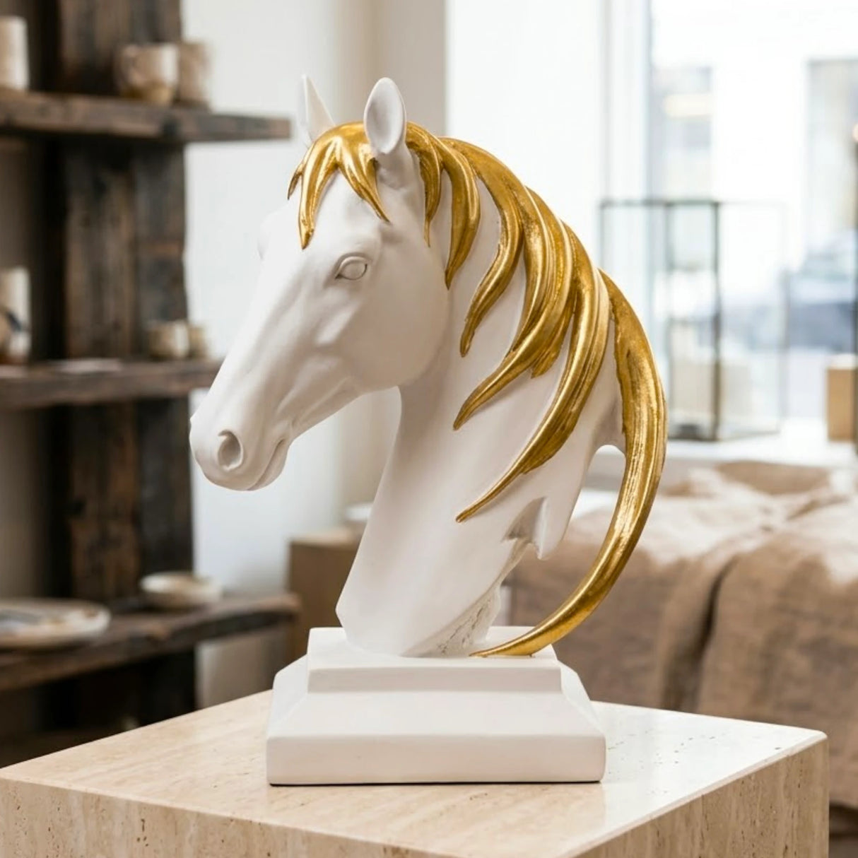 statue horse head white & golden 8''x4'' china