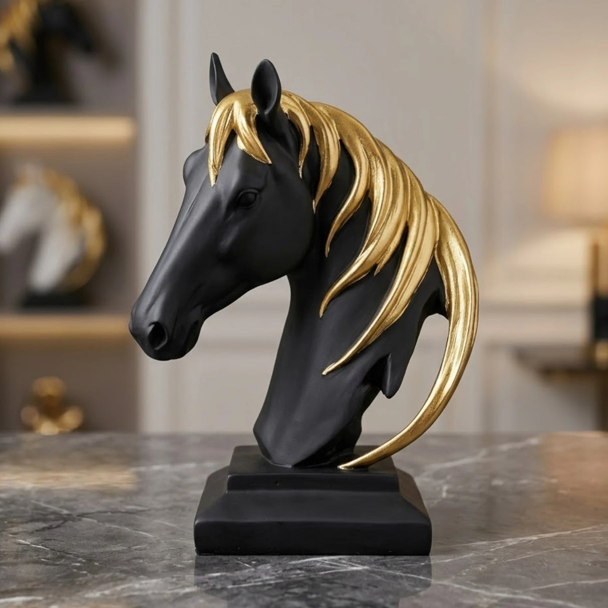 statue horse head black & golden 8''x4'' china