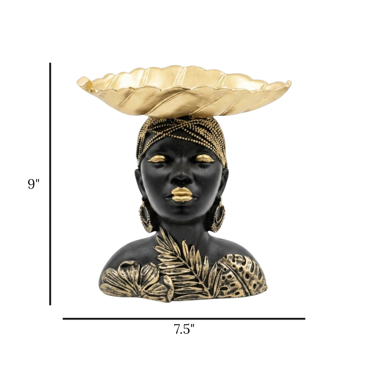 statue women wearing head piece leaf black & golden  9''x7.5'' china