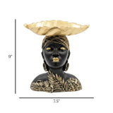 statue women wearing head piece leaf black & golden  9''x7.5'' china