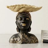 statue women wearing head piece leaf black & golden  9''x7.5'' china