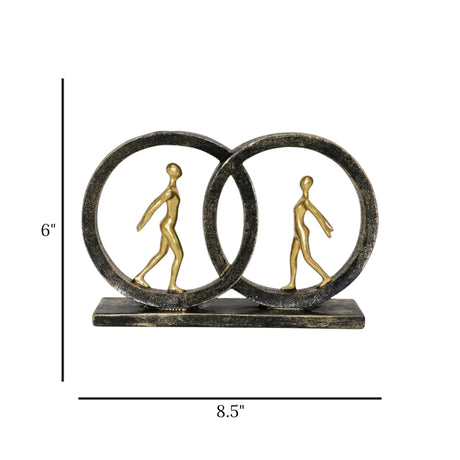statue 2 figure in circular frame black & golden 6''x8.5'' china