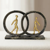 statue 2 figure in circular frame black & golden 6''x8.5'' china