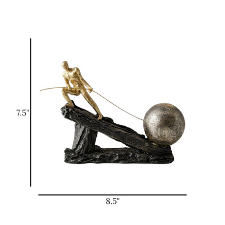 statue men pulling ball black & golden  7.5''x8.5'' china