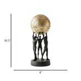 statue 3 men carry globe black & golden 10.5''x4'' china