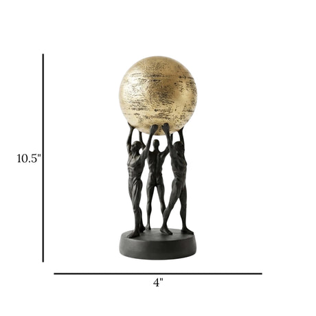 statue 3 men carry globe black & golden 10.5''x4'' china