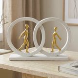statue 2 figure in circular frame white & golden 6''x8.5'' china