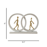 statue 2 figure in circular frame white & golden 6''x8.5'' china