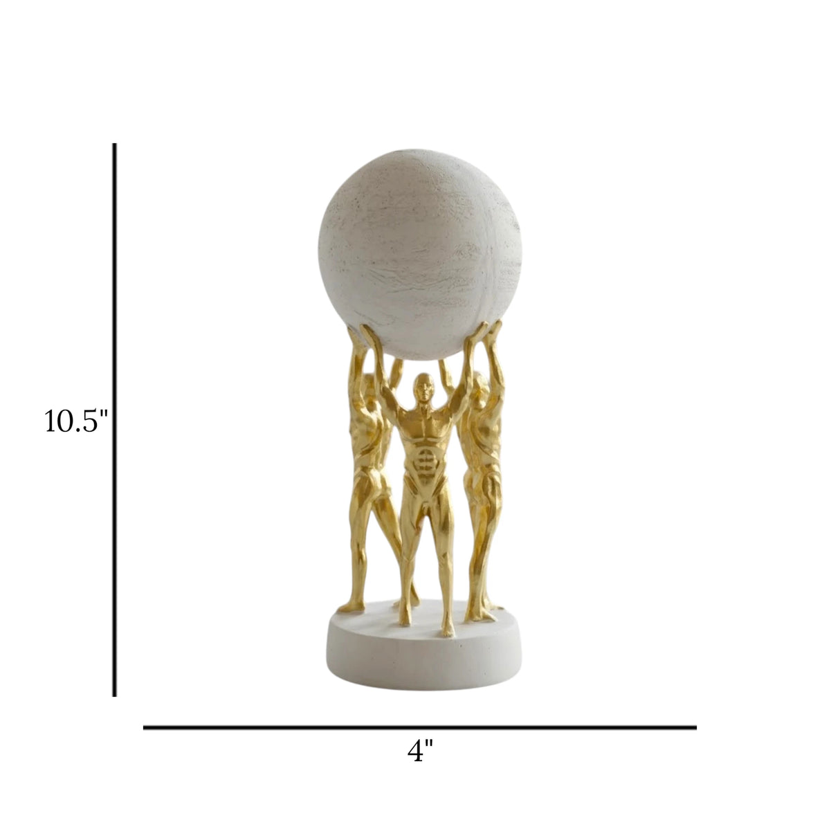 statue 3 men carry globe white & golden 10.5''x4'' china