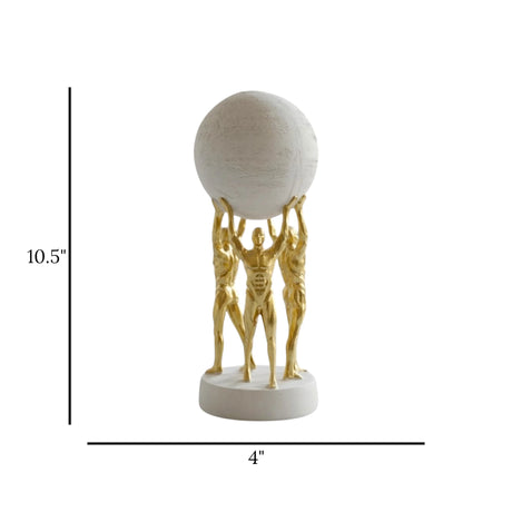 statue 3 men carry globe white & golden 10.5''x4'' china