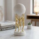 statue 3 men carry globe white & golden 10.5''x4'' china