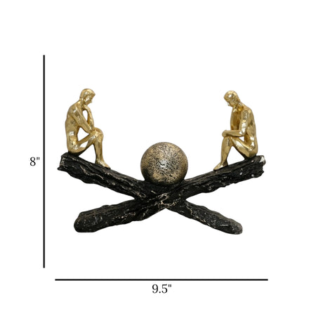statue 2 men sitting on x black & golden 8''x9.5'' china