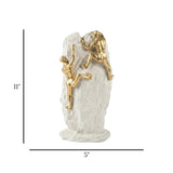 statue 2 figures climbing mountain white & golden 11''x5'' china