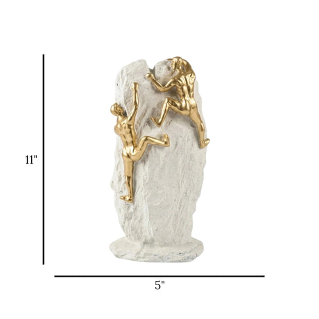 statue 2 figures climbing mountain white & golden 11''x5'' china