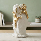 statue 2 figures climbing mountain white & golden 11''x5'' china