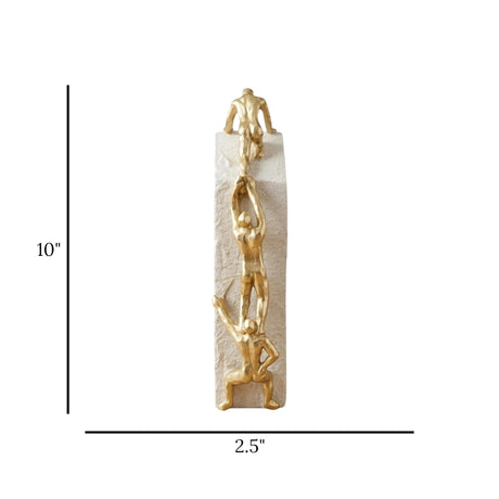 statue 3 men climbing team work white & golden  10''x2.5'' china