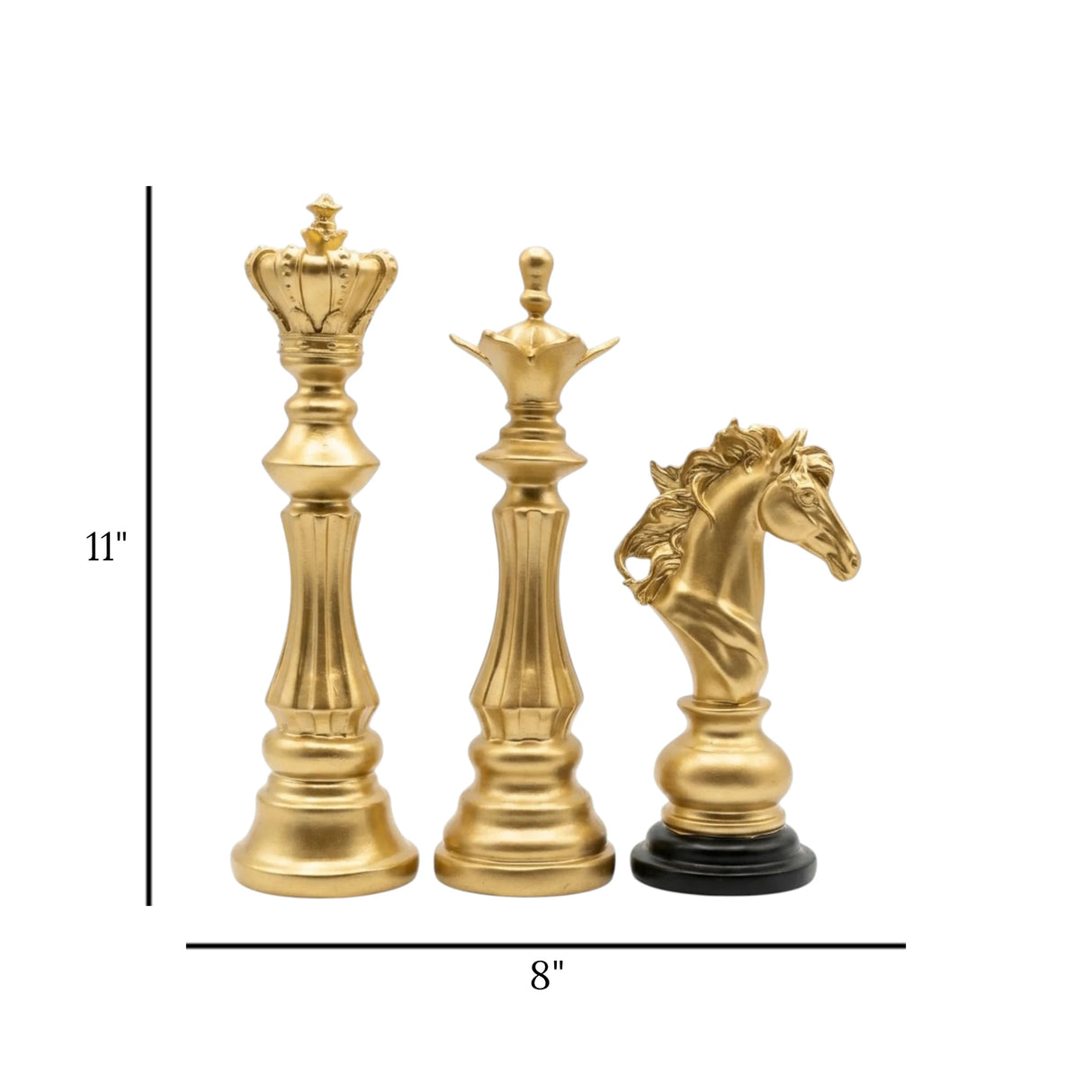 statue chess piece 3pc set golden 11''x8'' china