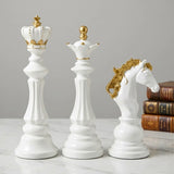statue chess piece 3pc set white & golden 11''x8'' china