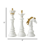 statue chess piece 3pc set white & golden 11''x8'' china