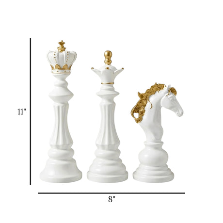 statue chess piece 3pc set white & golden 11''x8'' china