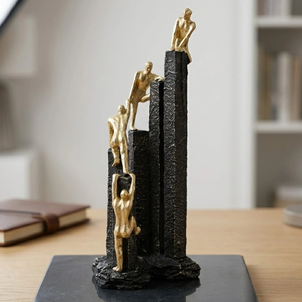 statue 4 men climbing tall black & golden 5s 10.5''x4.2'' china