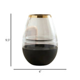 glass vase round black & white small 9.5''x4'' china