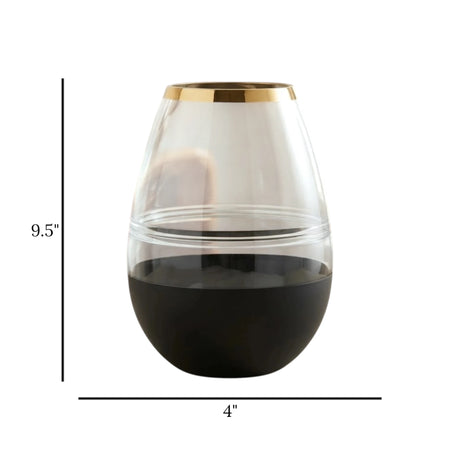 glass vase round black & white small 9.5''x4'' china