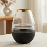 glass vase round black & white small 9.5''x4'' china