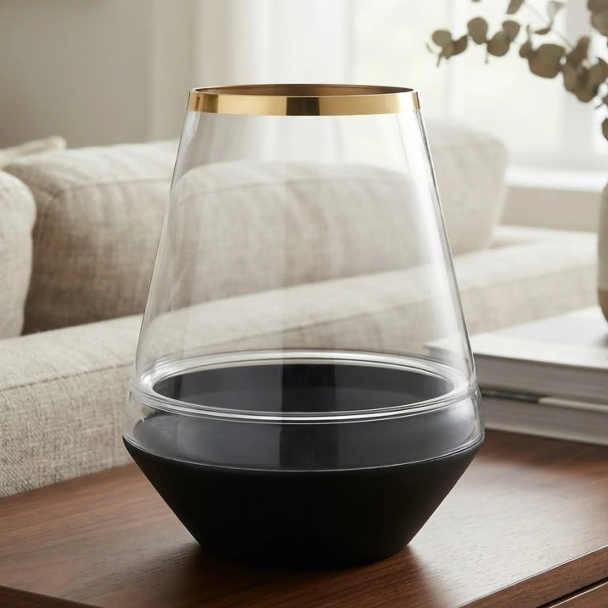 glass vase cylindrical black & white 10.5''x5'' china