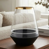 glass vase cylindrical black & white 10.5''x5'' china