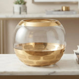 glass fish bowl round golden & white small 5''x4'' china