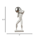 statue man holding metal sphere white 12.5''x5'' china