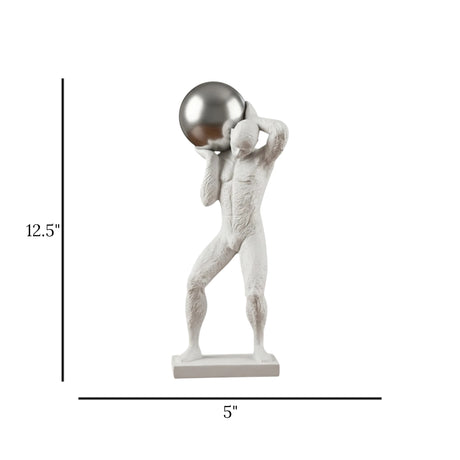 statue man holding metal sphere white 12.5''x5'' china