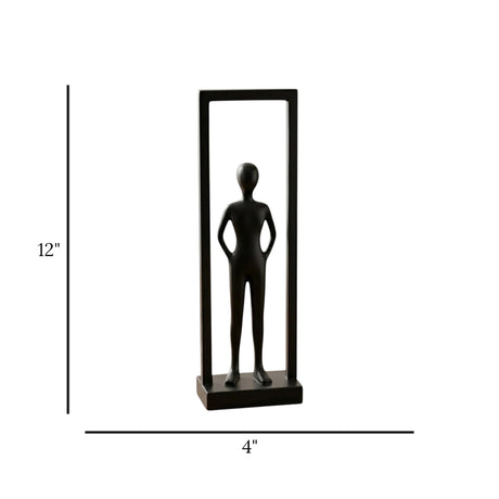 statue human figure stand in rectangular frame black 12''x4'' china