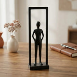 statue human figure stand in rectangular frame black 12''x4'' china