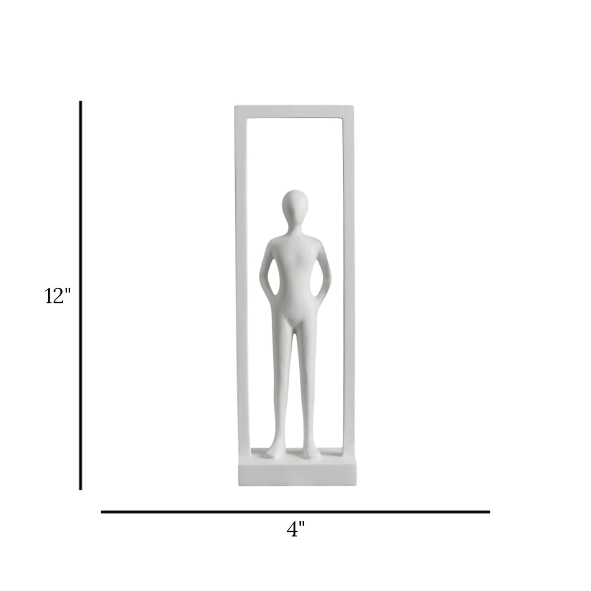 statue human figure stand in rectangular frame white 12''x4'' china