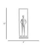 statue human figure stand in rectangular frame white 12''x4'' china