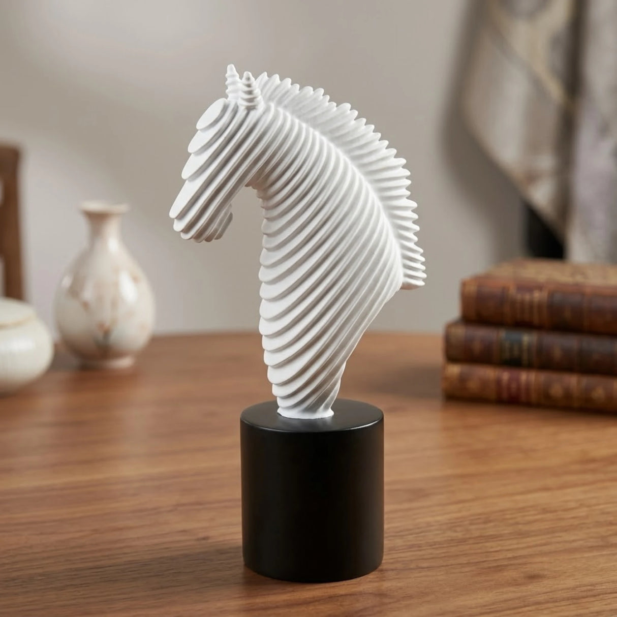 abstract striped horse white head 10"x5.5" china