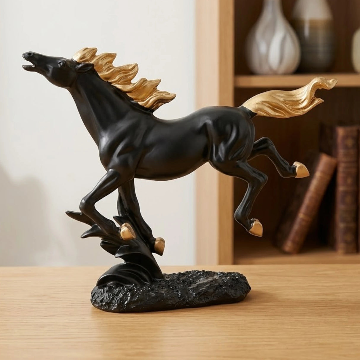 statue horse black 7.5"x8" china
