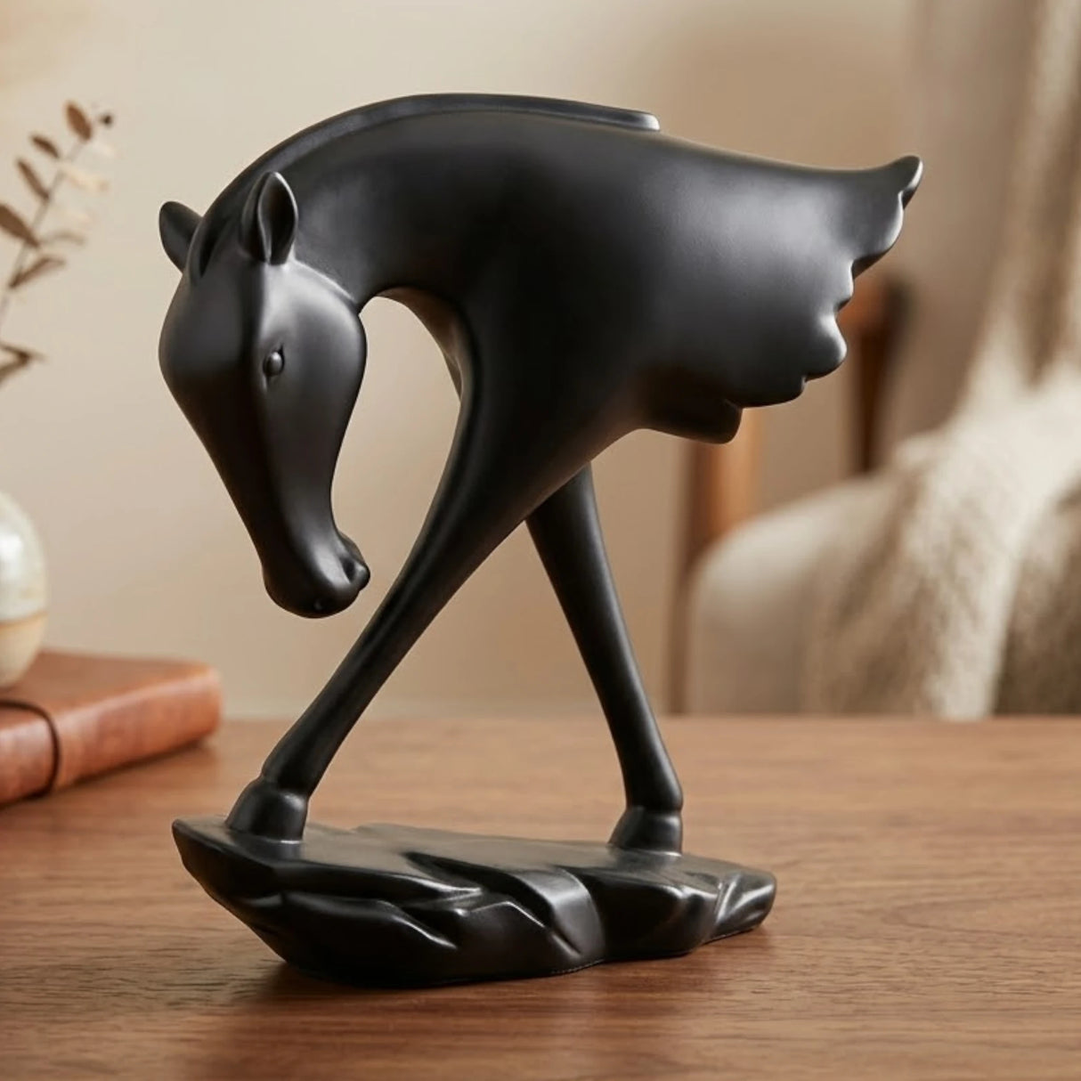decorative statue half horse black 8.5"x7" china
