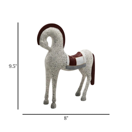 horse sculpture white & maroon 9.5"x8" china