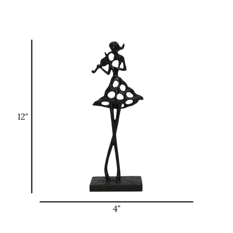 statue girl play violin black 12''x4'' china
