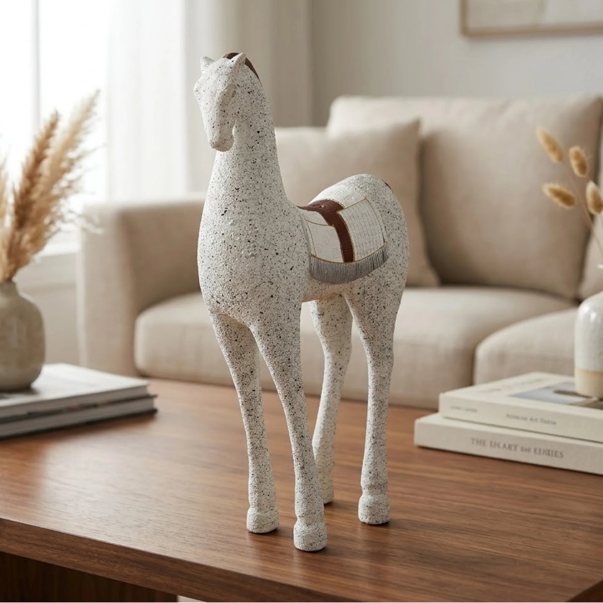 horse sculpture white & maroon 11"x7" china