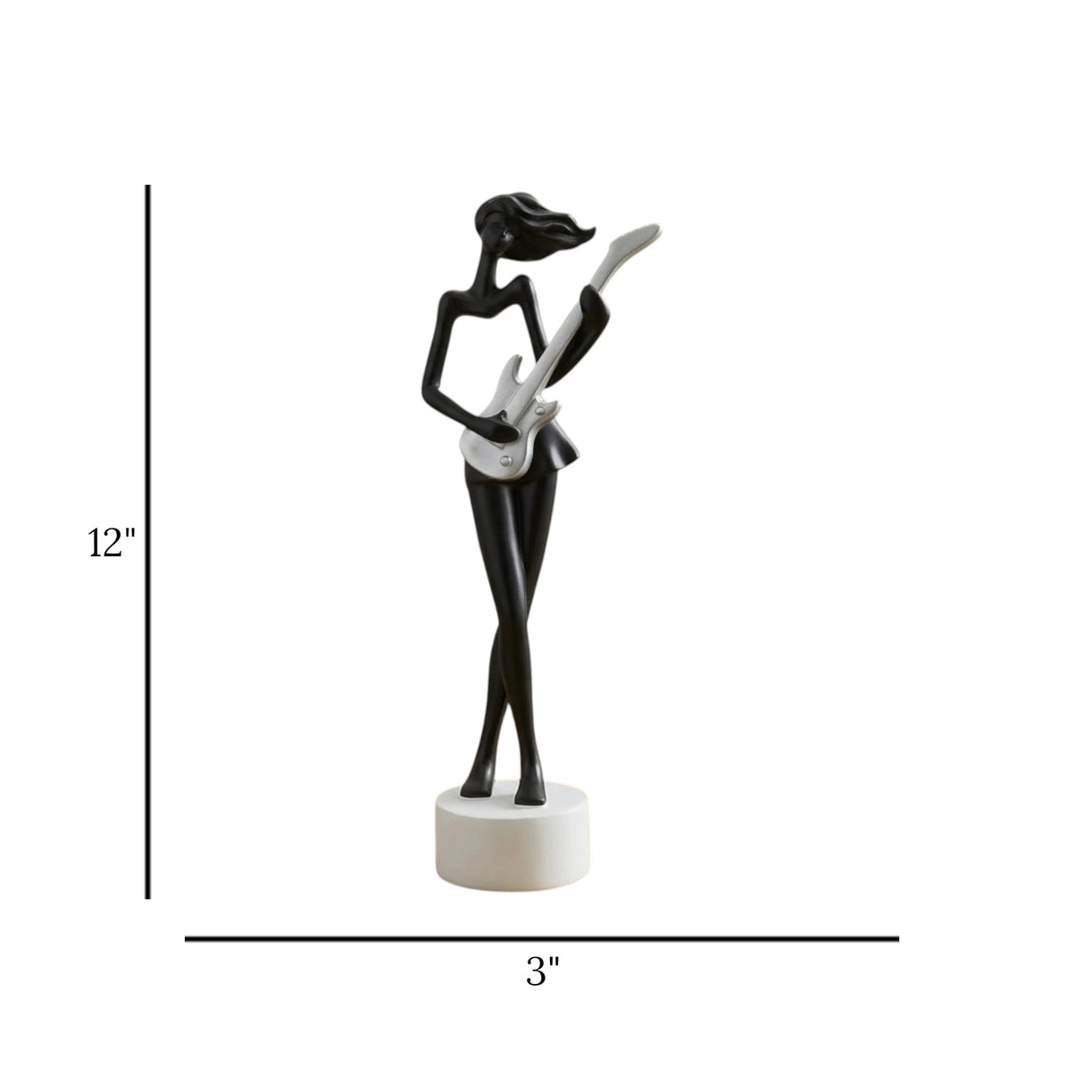 statue girl playing guitar black 12''x3'' china