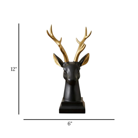 reindeer head statue black & golden 12"x6" china