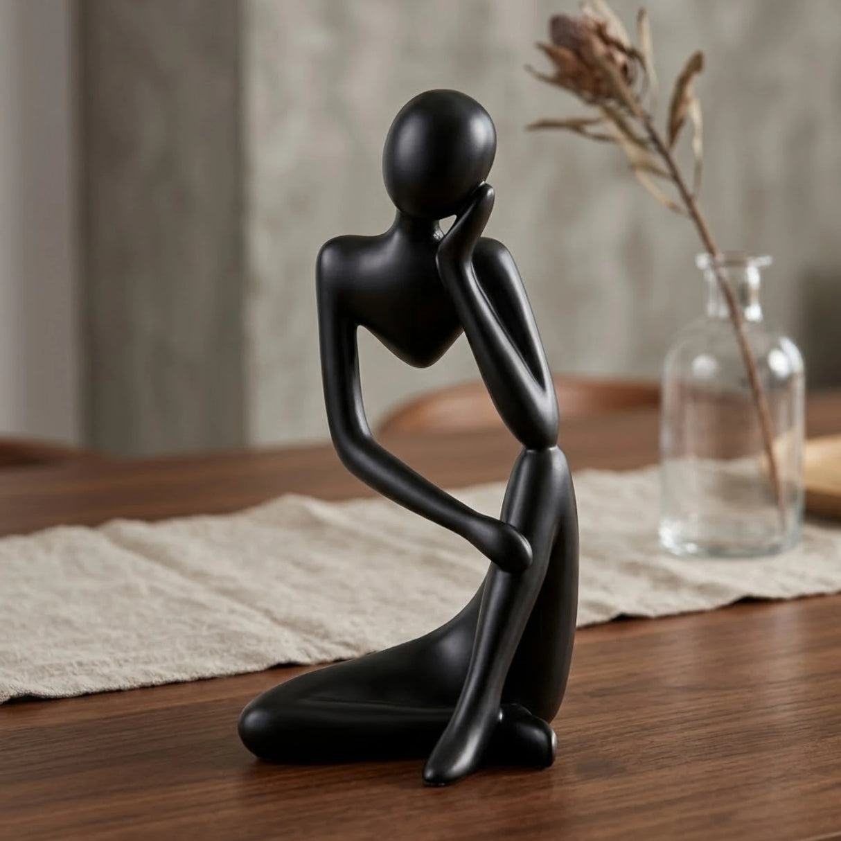 statue deep thinker 1hand on face black 10''x5'' china