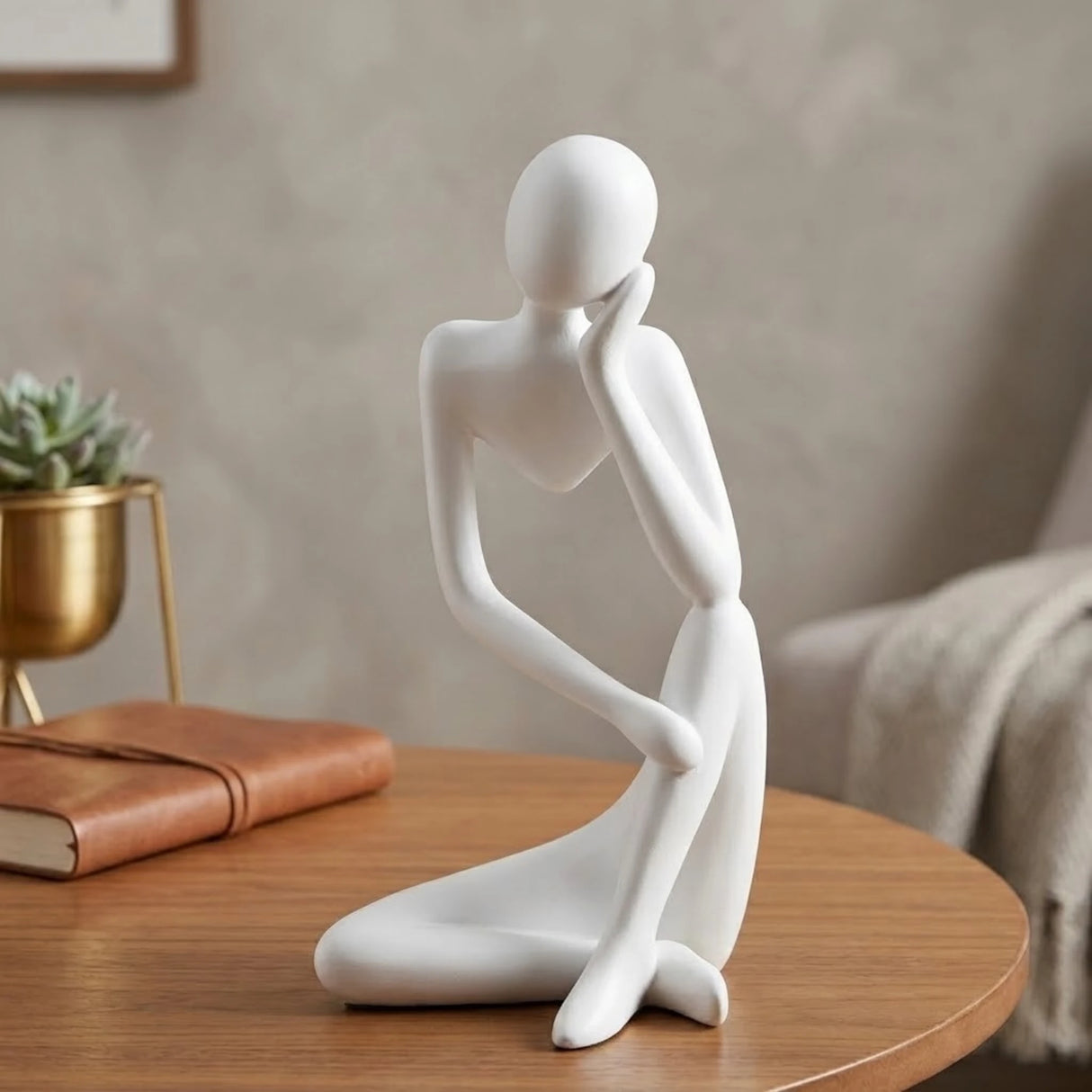 statue deep thinker 1hand on face white 10''x5'' china