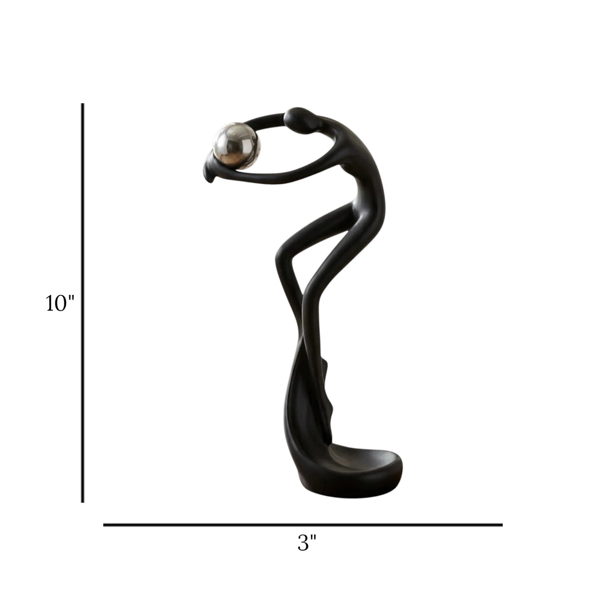 statue dancing figure holding metal ball black 10"x3" china