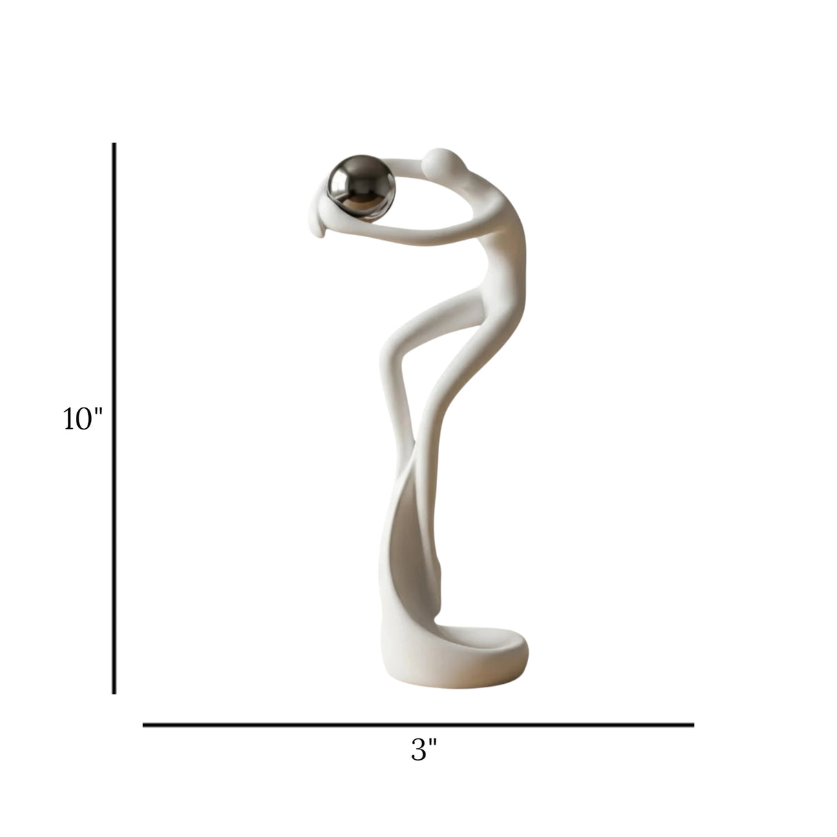 statue dancing figure holding metal ball white 10"x3" china