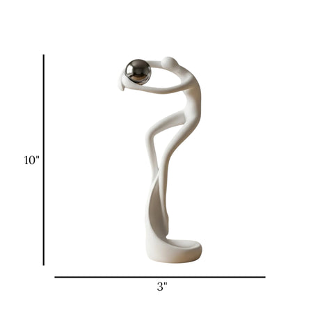 statue dancing figure holding metal ball white 10"x3" china